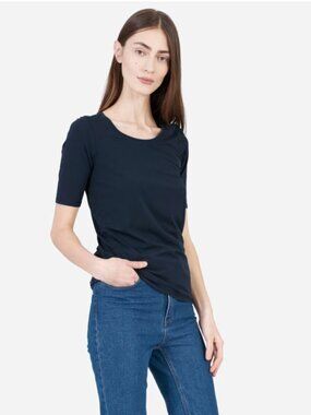 Everlane The Pima Cotton Stretch Mid-Sleeve Scoop Neck T-Shirt Navy Blue XS